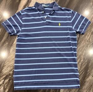 Vintage Men’s Ralph Lauren Polo Blue Striped Pony Yellow Large Preppy